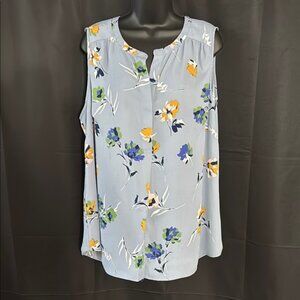 Daniel Rainn Blue Sleeveless Blouse with Mandarin Collar
